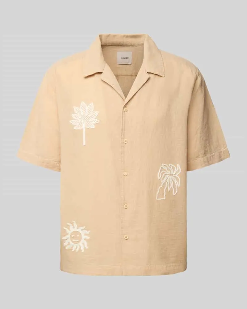 Only & Sons Regular Fit Leinenhemd mit Motiv-Stitching Modell 'CAIDENLY 