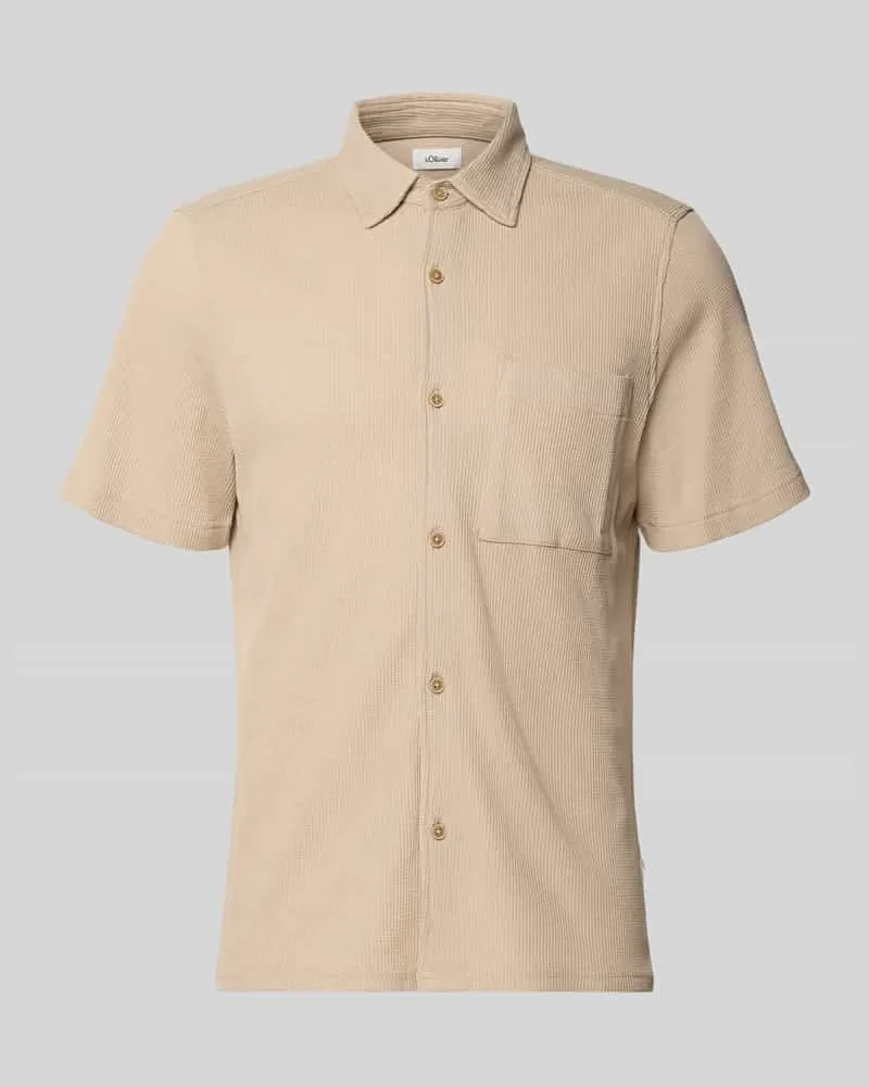 S.Oliver Regular Fit Freizeithemd aus Baumwoll-Mix Beige