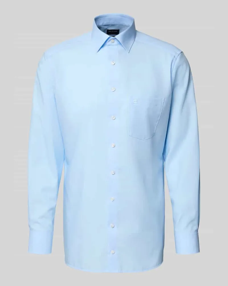 Olymp Regular Fit Freizeithemd mit Logo-Stitching Modell 'New Bleu