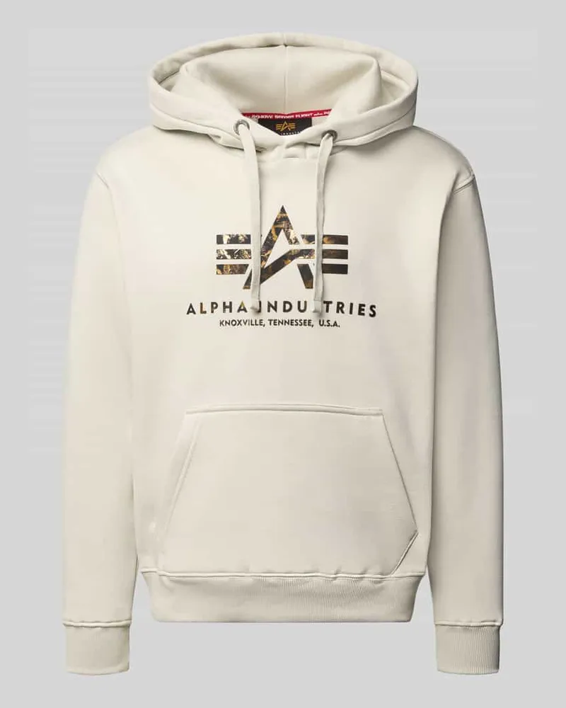 Alpha Industries Hoodie mit Logo und Känguru-Tasche Hellgrau