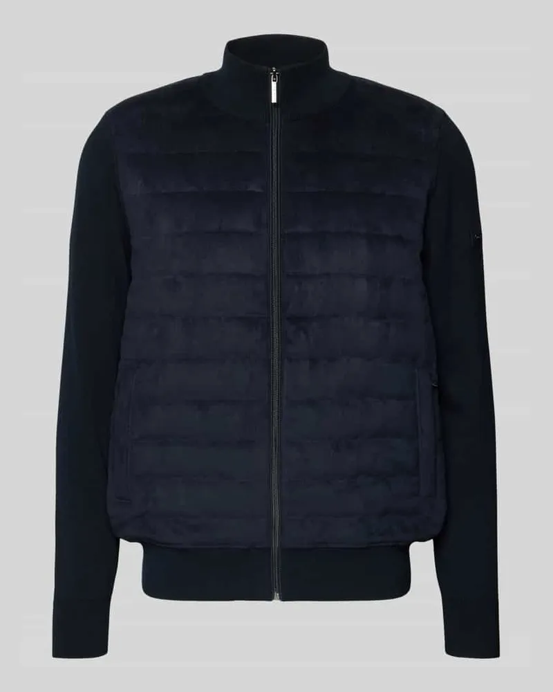 Bugatti Strickjacke mit Stehkragen und Steppnähten Marine