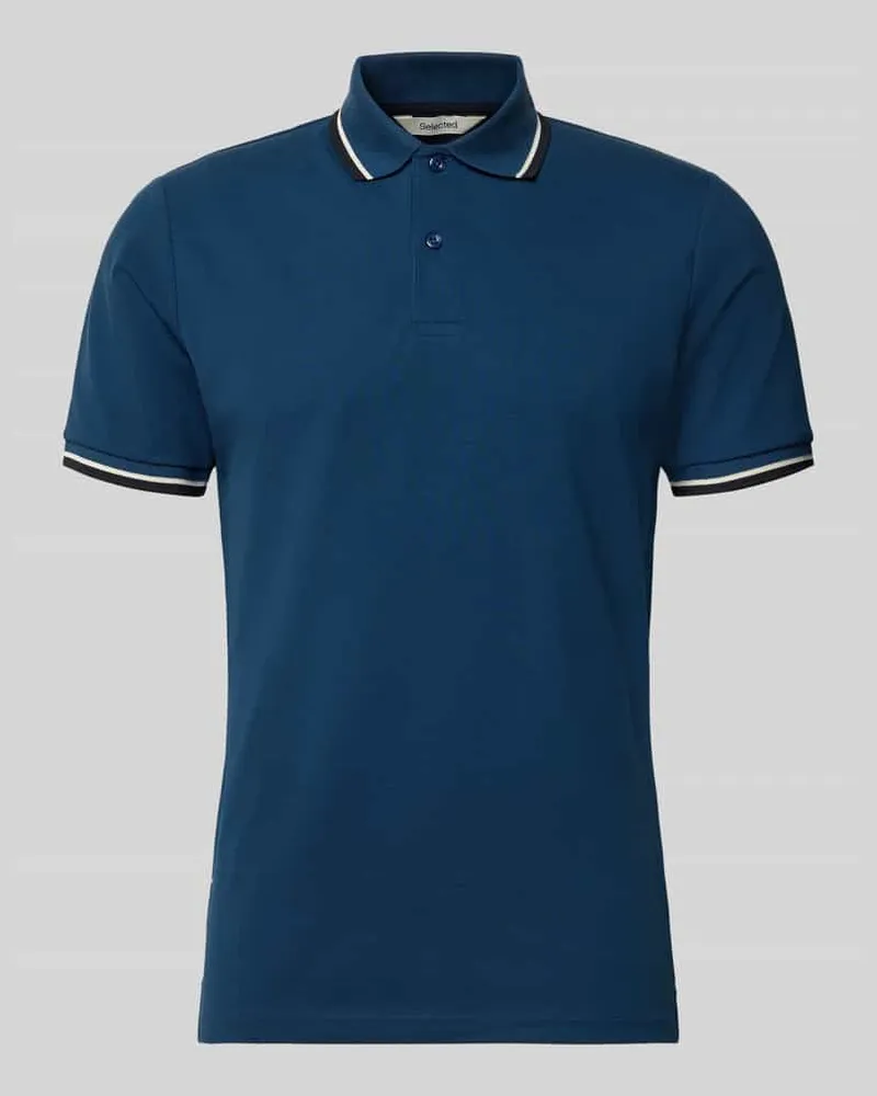 Selected Homme Slim Fit Poloshirt aus Baumwoll-Mix Modell 'ATLAS Rauchblau