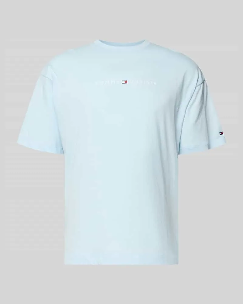 Tommy Hilfiger Regular Fit T-Shirt mit Label-Schriftzug aus reiner Baumwolle Eisblau