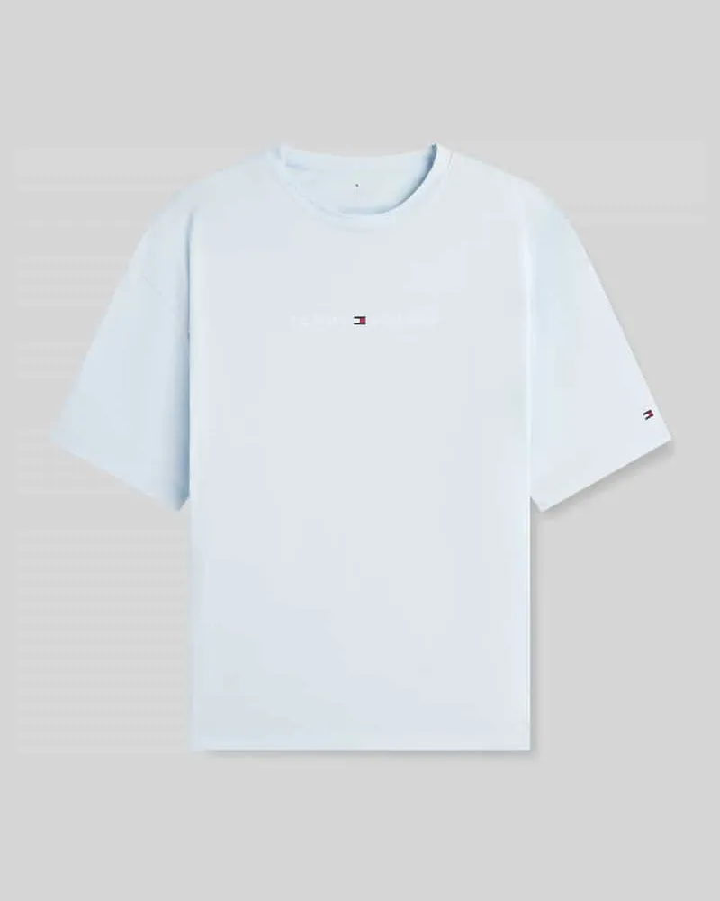 Tommy Hilfiger Regular Fit T-Shirt mit Label-Schriftzug aus reiner Baumwolle Eisblau