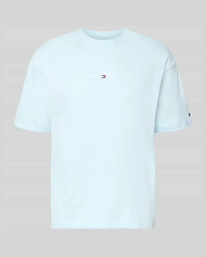 Tommy Hilfiger Regular Fit T-Shirt mit Label-Schriftzug aus reiner Baumwolle Eisblau
