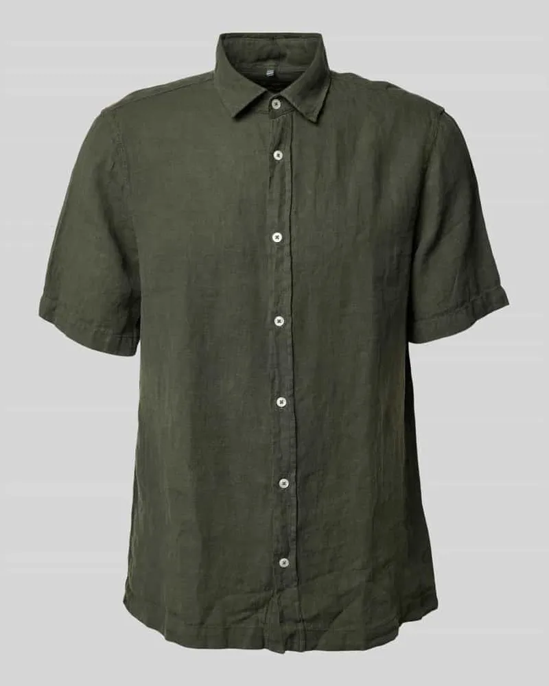 Maerz Regular Fit Leinenhemd mit Kentkragen Oliv