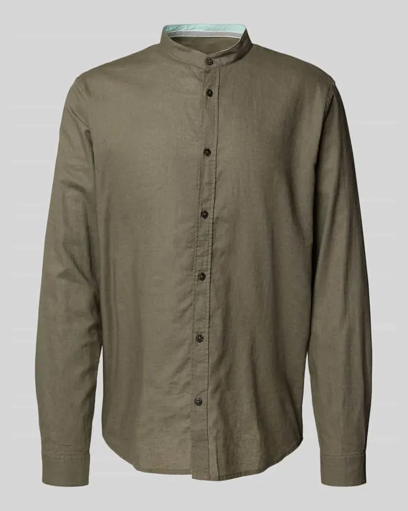 Tom Tailor Regular Fit Freizeithemd aus Leinen-Baumwoll-Mix Oliv