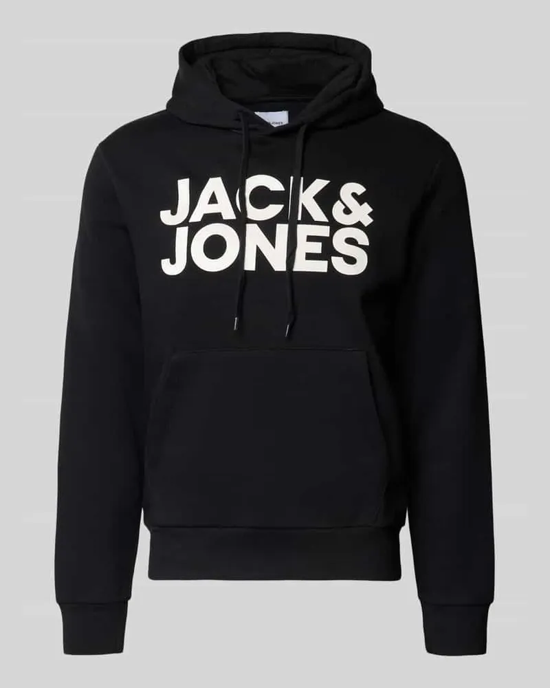 Jack & Jones Hoodie mit Label-Print und Känguru-Tasche Black