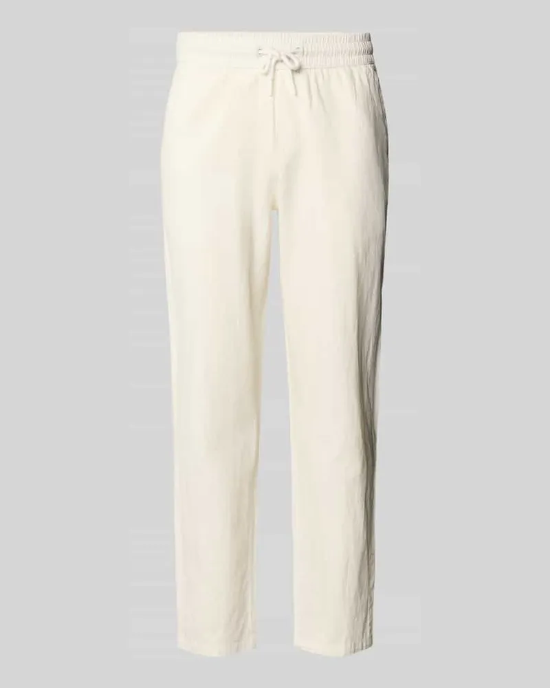 Blend Hose aus Baumwoll-Leinen-Mix mit elastischem Bund Offwhite