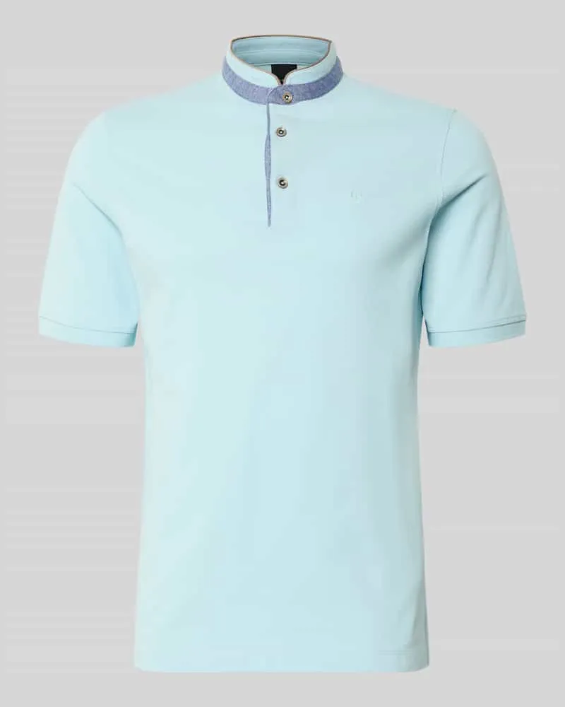 Bugatti Regular Fit Poloshirt mit Stehkragen und Logo-Stitching Aqua