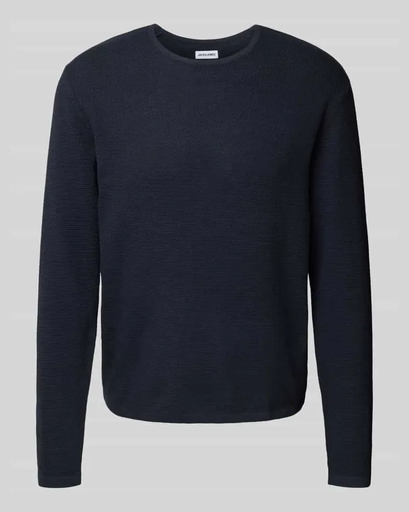 Jack & Jones Strickpullover mit geripptem Rundhalsausschnitt Modell 'GEORGE Marine