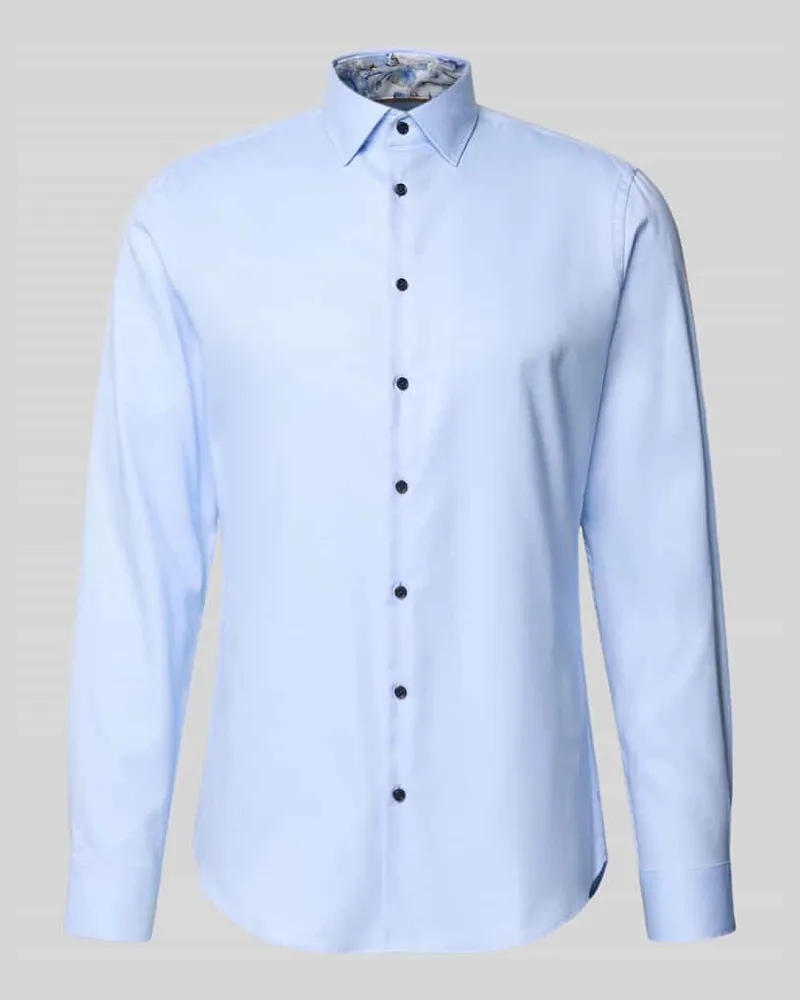 JAKE*S Slim Fit Business Hemd aus Baumwolle mit Kentkragen Bleu