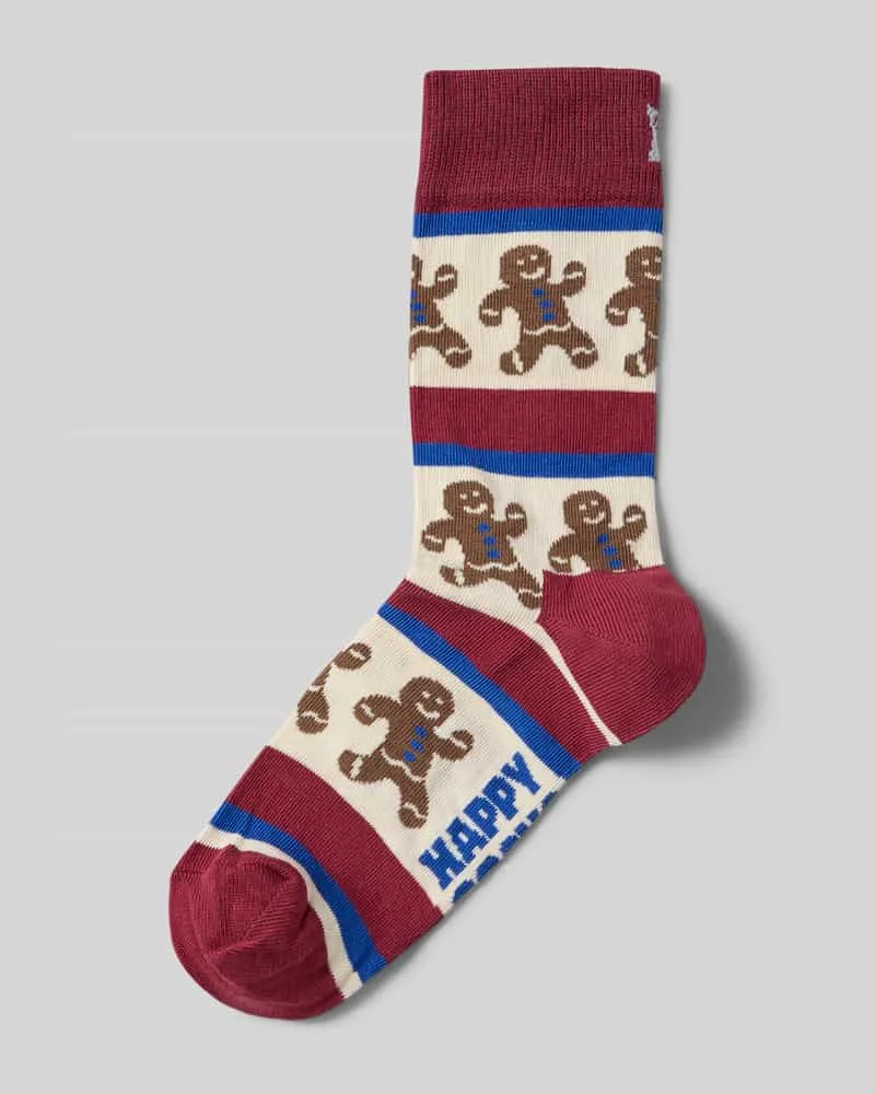 Happy Socks Socken im Allover-Look Modell 'Gingerbread Stripe Bordeaux