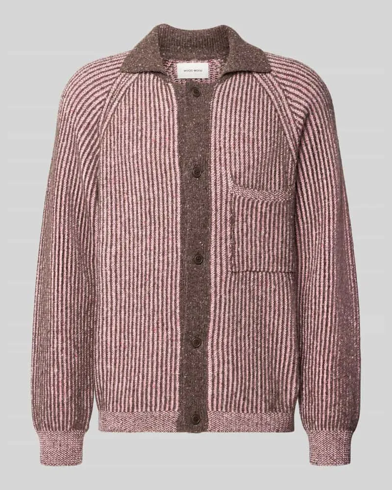 Wood Wood Strickjacke aus Woll-Mix mit Brusttasche Modell 'Sylvester Taupe