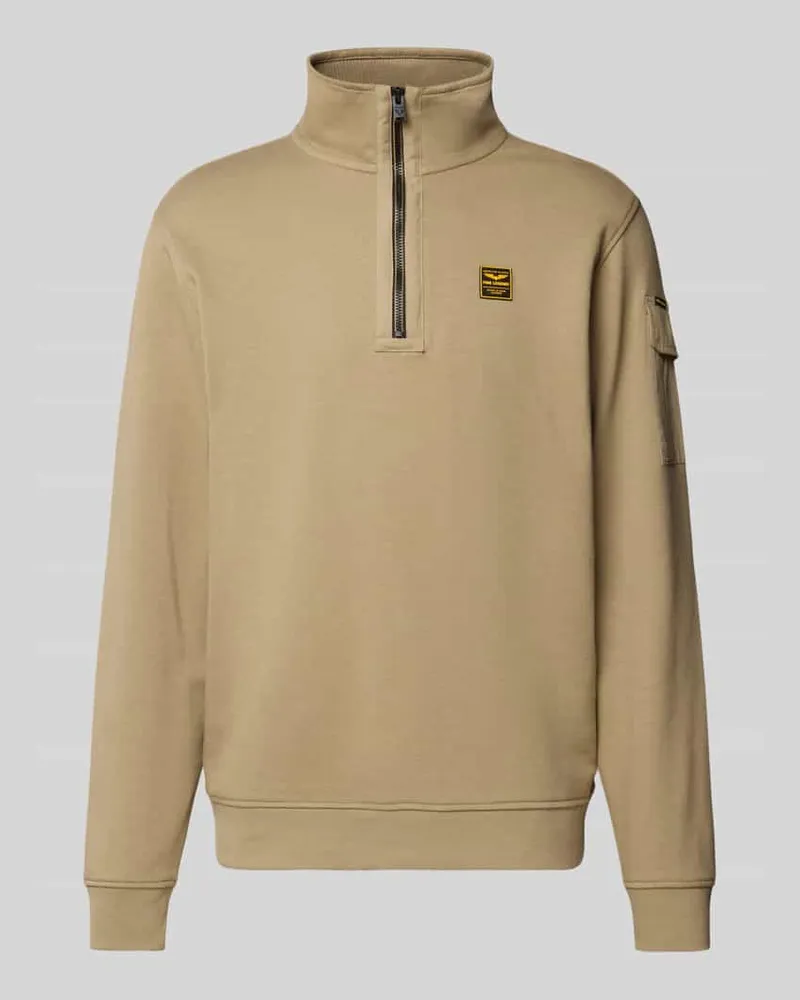 PME Legend Regular Fit Sweatshirt Baumwoll-Mix mit Troyer-Kragen Sand