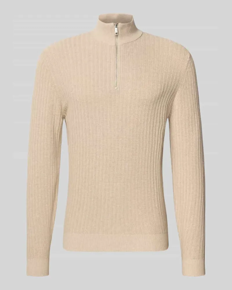Christian Berg Strickpullover mit gerippten Abschlüssen Sand