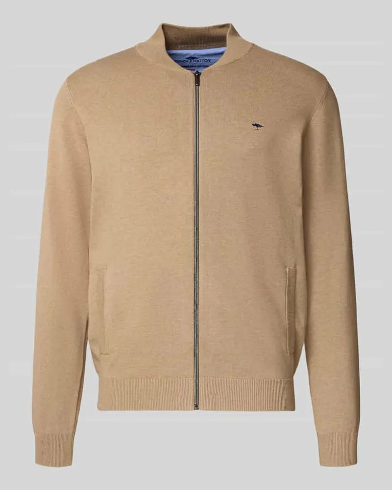 Fynch-Hatton Cardigan mit Stehkragen und Reißverschluss Taupe
