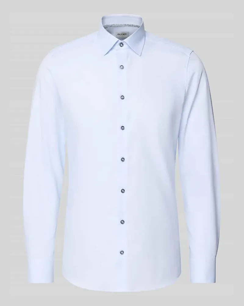 Olymp Slim Fit Businesshemd aus Baumwoll-Mix mit Kentkragen Bleu