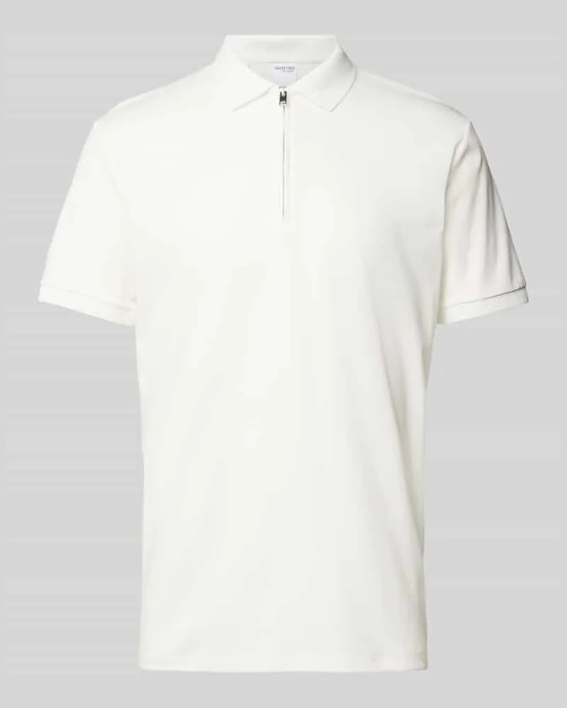 Selected Regular Fit Poloshirt mit Reißverschluss Modell 'FAVE Weiss