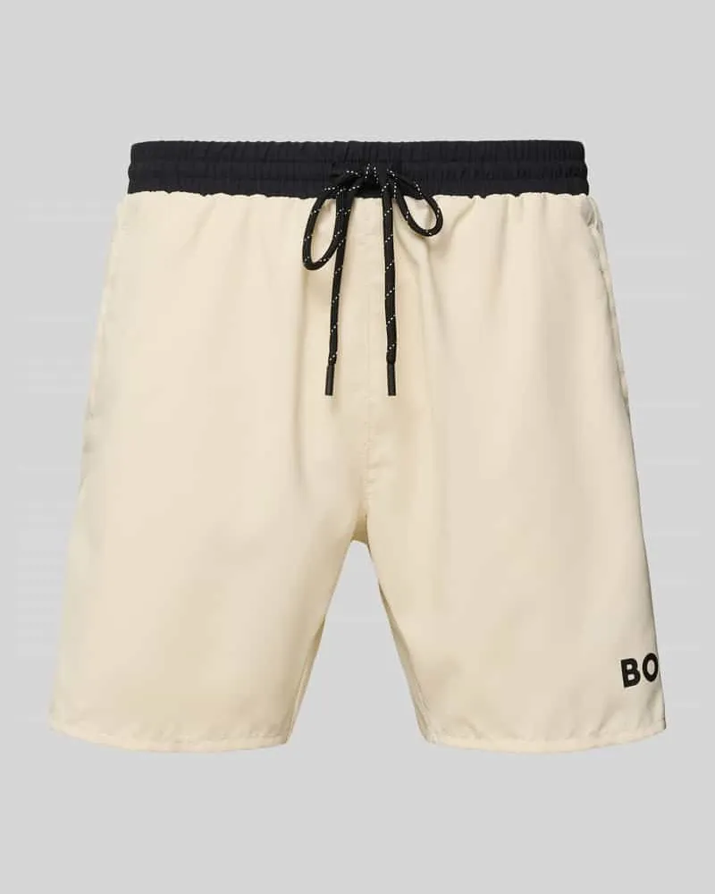 HUGO BOSS Badehose mit Paspelnaht in Kontrastfarbe Modell STARFISH Beige