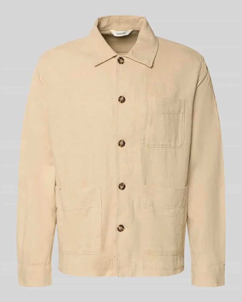 Selected Homme Oversized Hemdjacke aus Baumwoll-Leinen-Mix Modell 'OTTO BRODY Beige