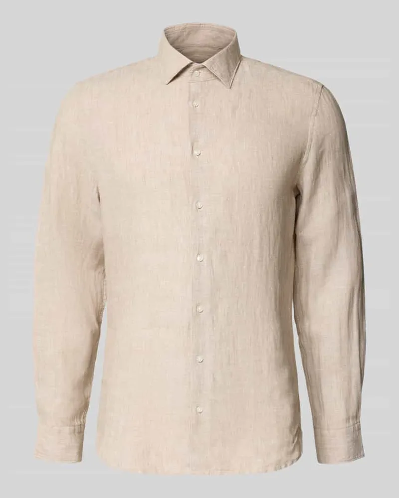 Seidensticker Slim Fit Business-Hemd aus Leinen mit Kentkragen Sand