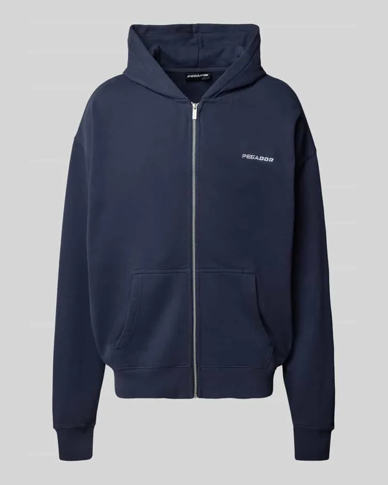 PEGADOR Oversized Sweatjacke mit Logo-Stitching und Kapuze 