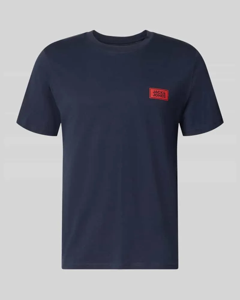 Jack & Jones Regular Fit T-Shirt aus reiner Baumwolle mit Label-Detail Marine