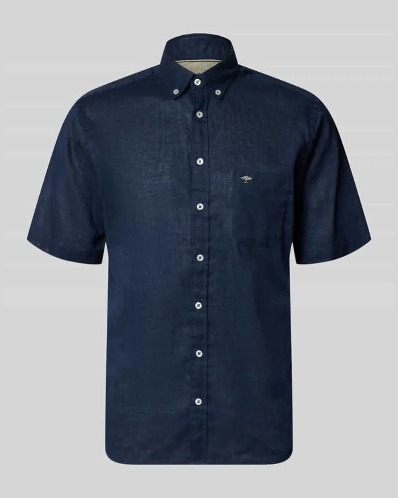 Fynch-Hatton Slim Fit Freizeithemd aus Leinen-Baumwoll-Mix Marine