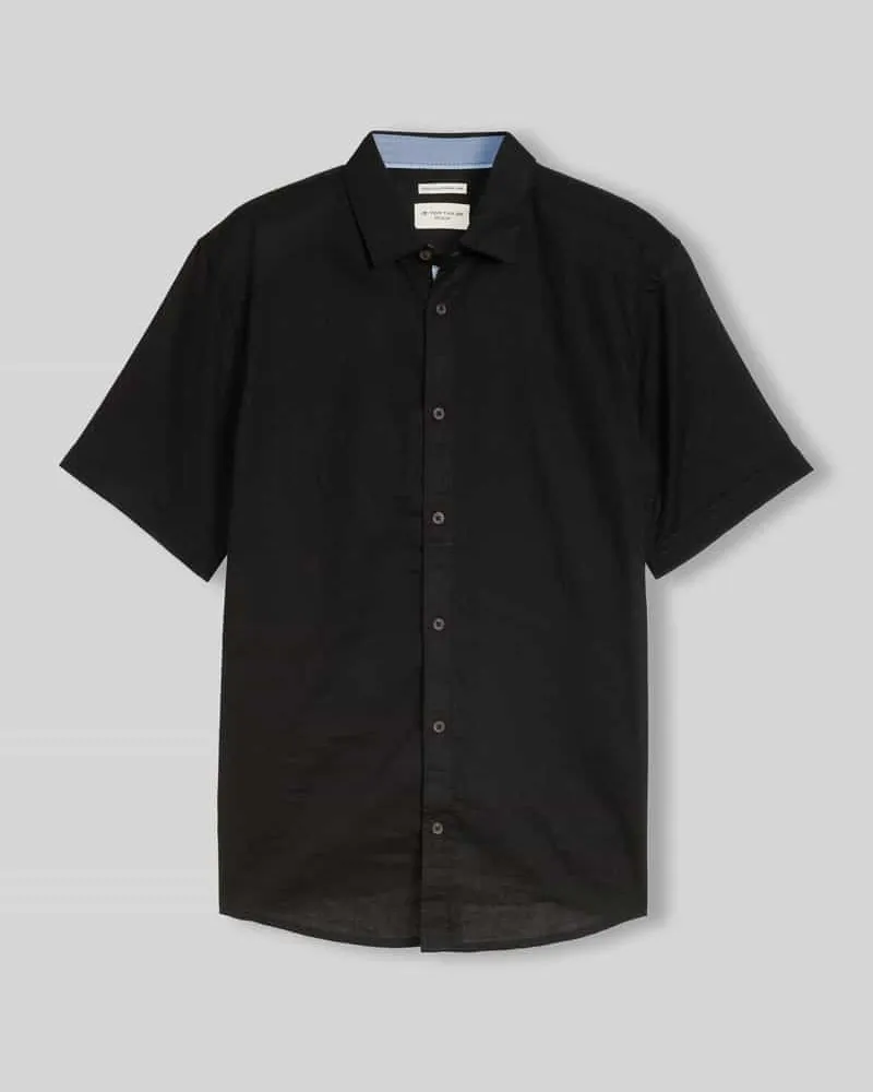 Tom Tailor Regular Fit Freizeithemd aus Leinen-Baumwolle-Mix Black