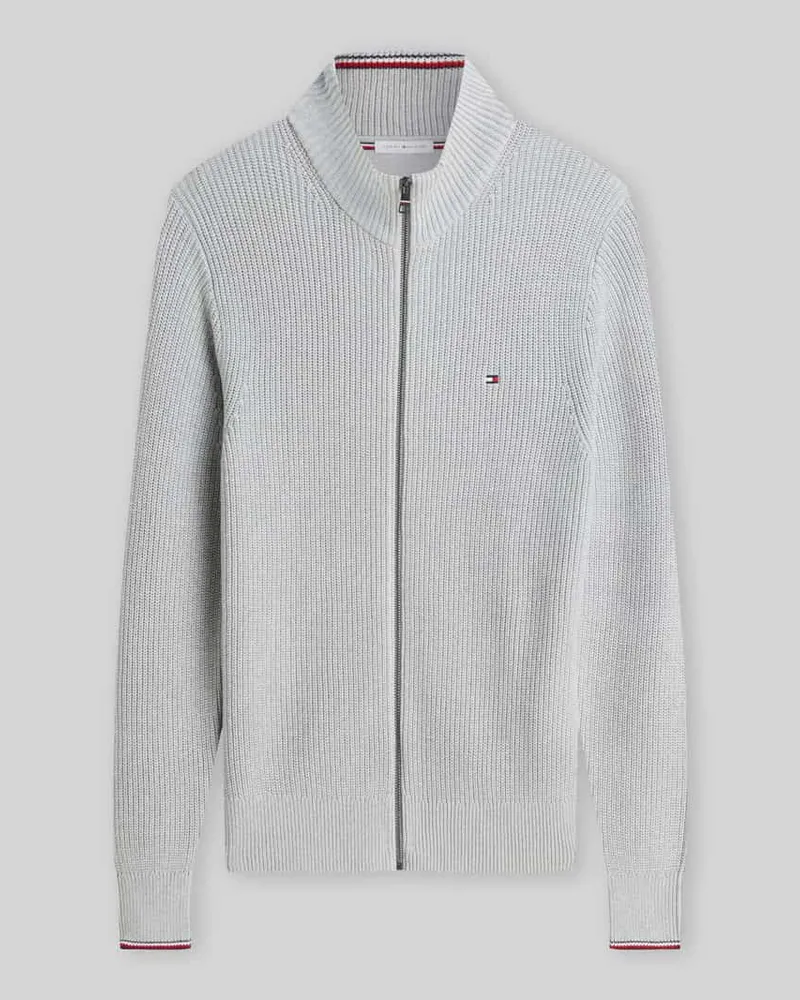 Tommy Hilfiger Regular Fit Strickjacke aus reiner Baumwolle Hellgrau
