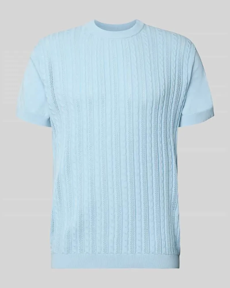Lindbergh T-Shirt mit Zopfmuster Hellblau