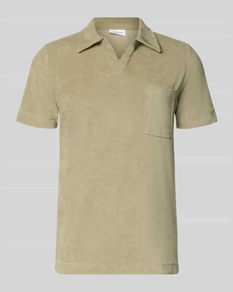 Lindbergh Relaxed Fit Poloshirt mit V-Ausschnitt Oliv