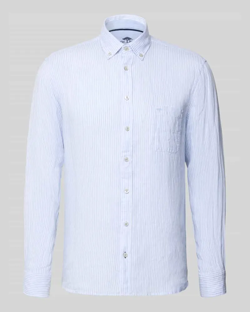 Fynch-Hatton Slim Fit Leinenhemd mit Button-Down-Kragen Hellblau