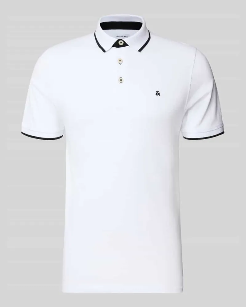 Jack & Jones Regular Fit Poloshirt mit Label-Stitching Modell 'PAULOS Weiss