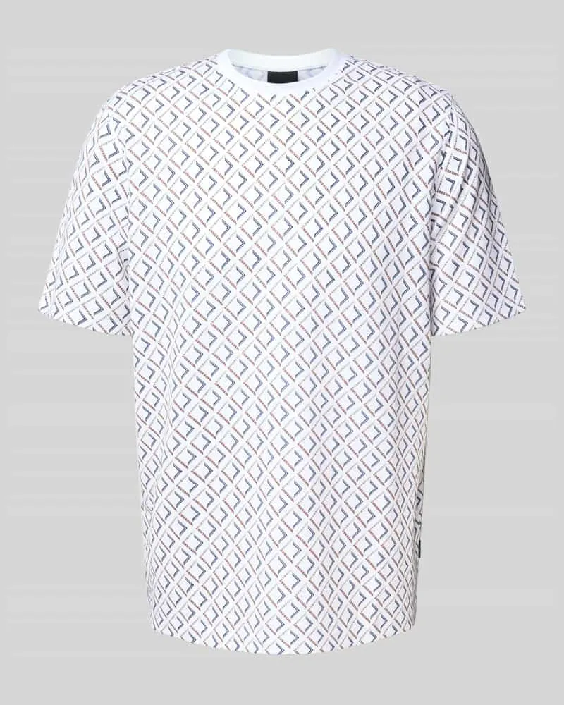 Bugatti T-Shirt im Allover-Look mit Rundhalsausschnitt 