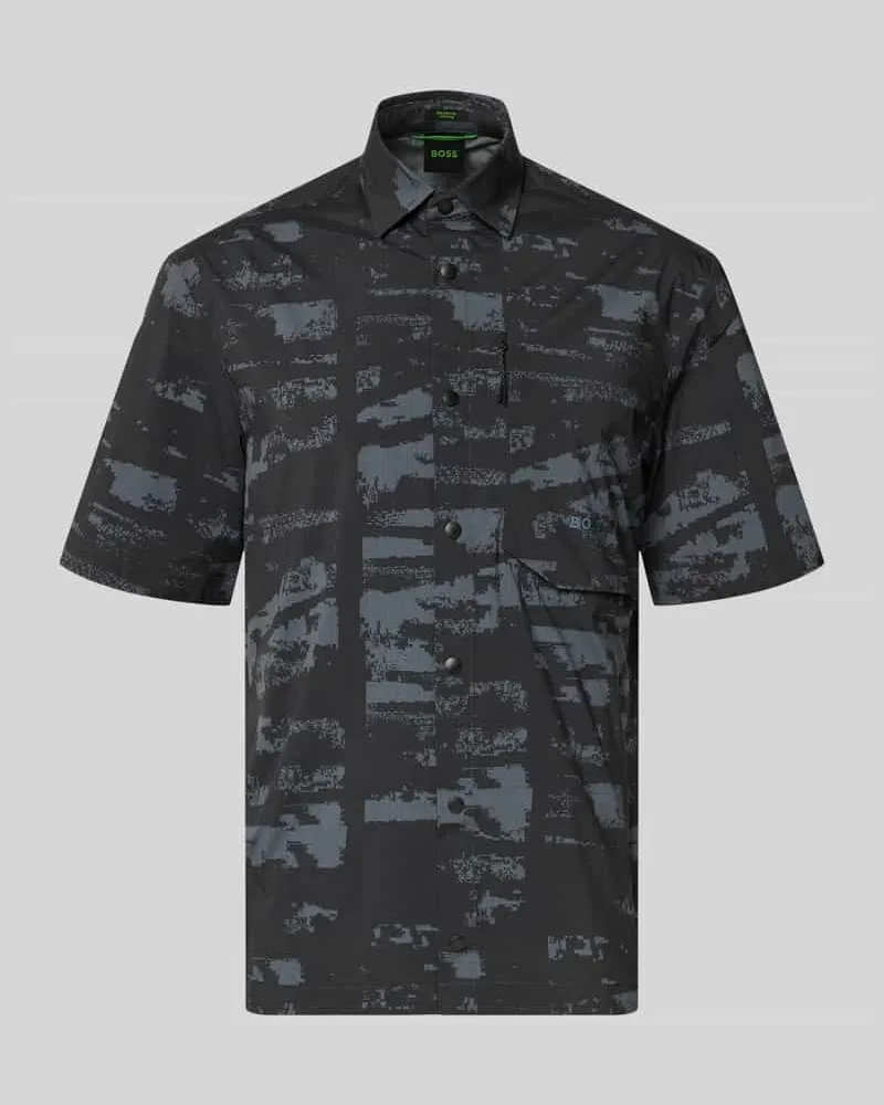 HUGO BOSS Relaxed Fit Freizeithemd mit Kentkragen Modell 'ST_GLOBE PRINT S Black