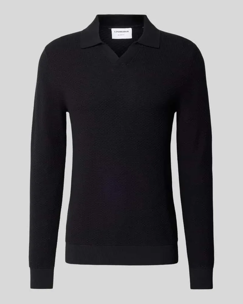 Lindbergh Strickpullover mit Strukturmuster und Umlegekragen Black