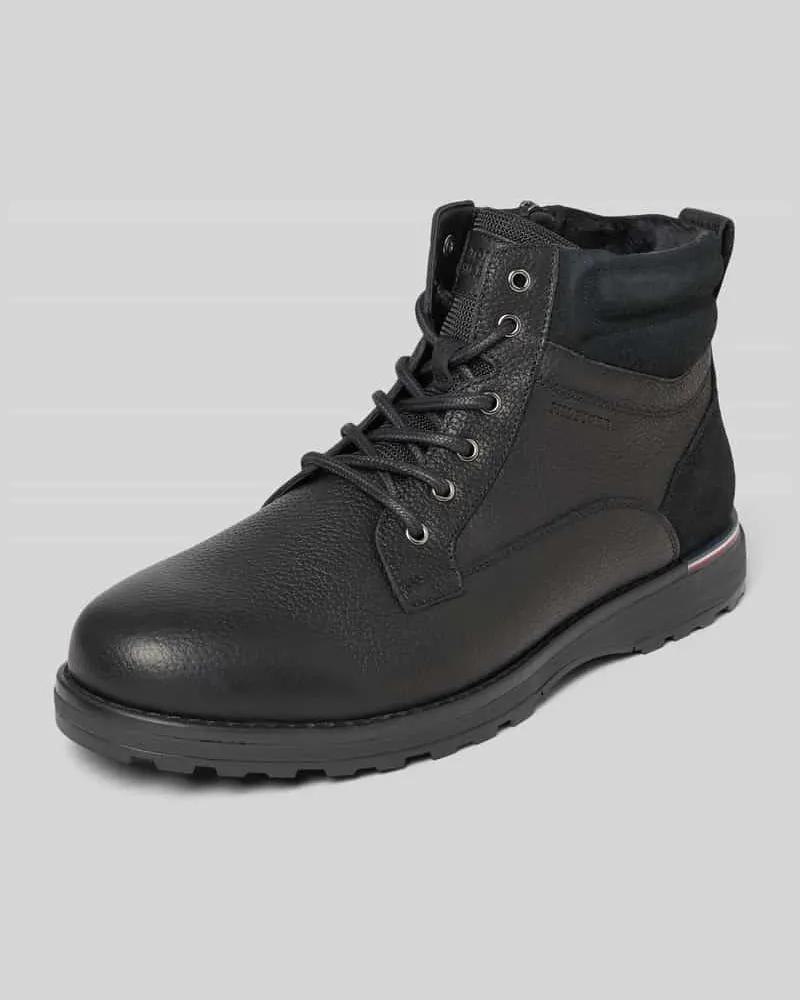 Tommy Hilfiger Schnürstiefel aus echtem Rindsleder Black