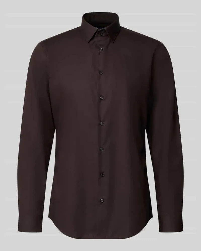 JAKE*S Slim Fit Business-Hemd mit Kentkragen Dunkelbraun