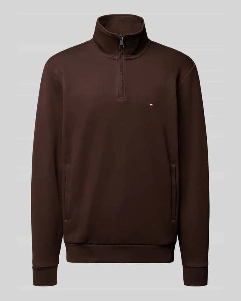 Tommy Hilfiger Regular Fit Troyer aus Baumwoll-Mix Schoko