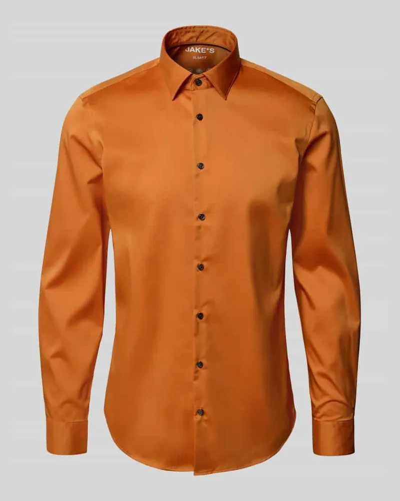 JAKE*S Slim Fit Business-Hemd mit Kentkragen Dunkelorange