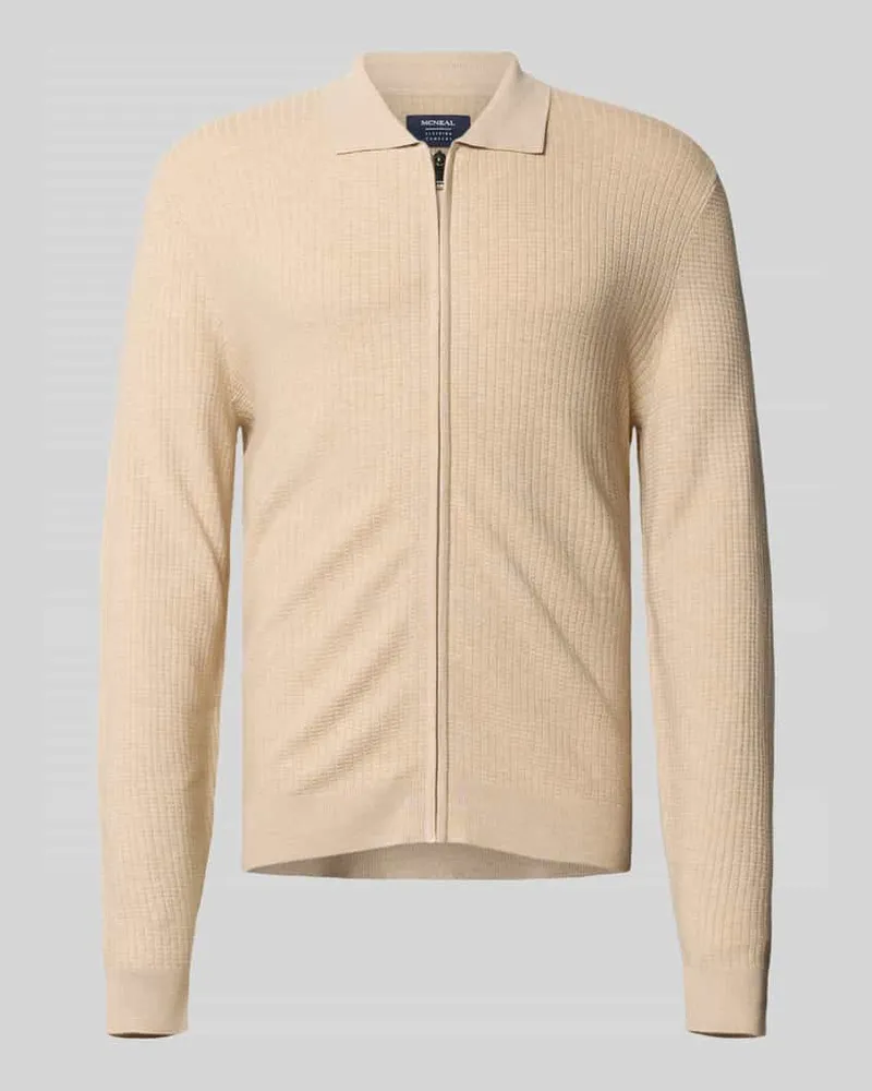 McNeal Slim Fit Strickjacke aus Viskose-Mix mit Umlegekragen Sand