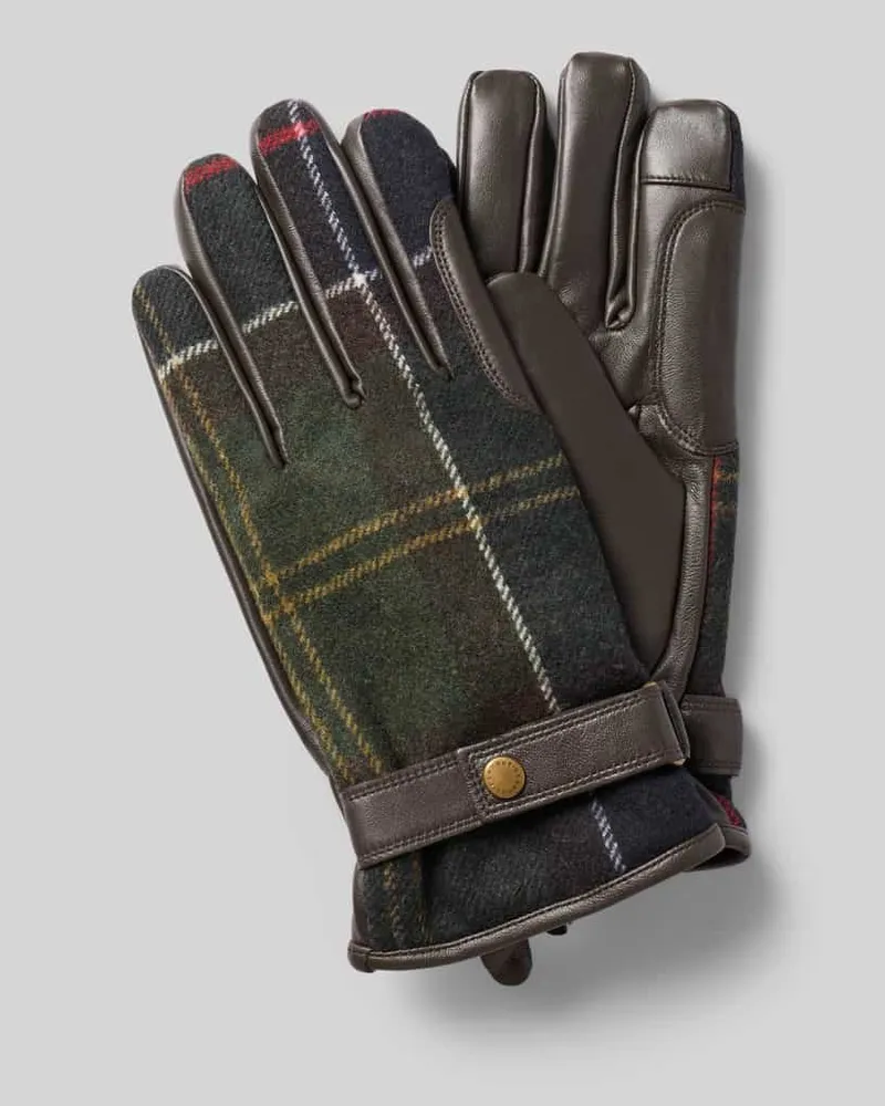 Barbour Handschuhe aus Wolle mit Lederriegel Khaki