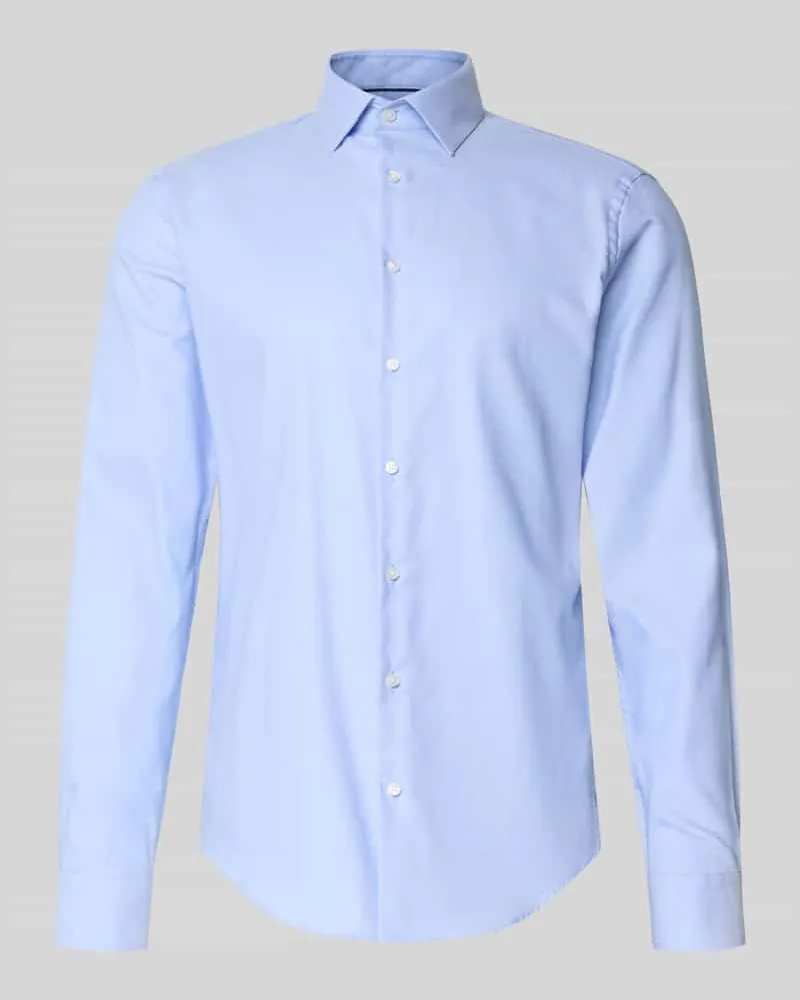JAKE*S Slim Fit Business Hemd aus Baumwolle mit Kentkragen Bleu