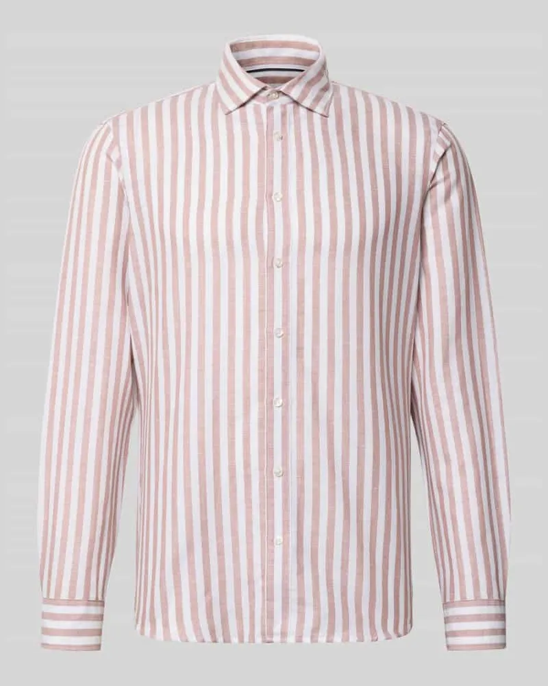JAKE*S Slim Fit Business-Hemd aus Leinen-Mix mit Kentkragen Altrosa