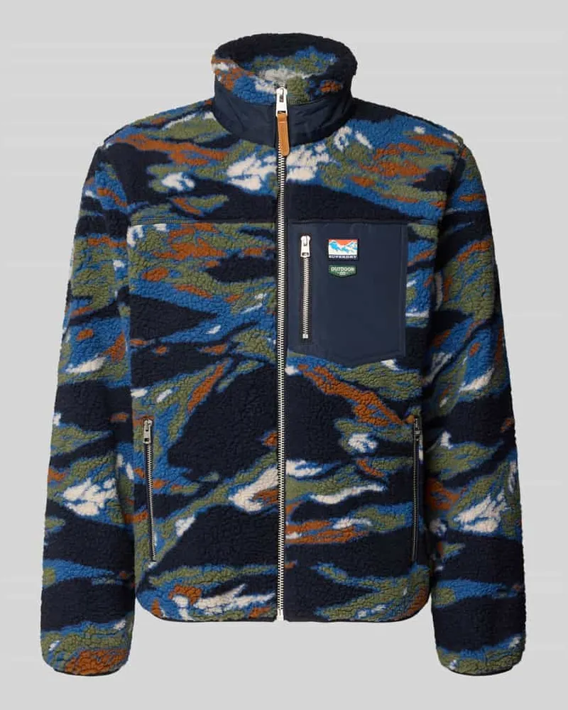 Superdry. Fleecejacke im Allover-Look mit Stehkragen Marine