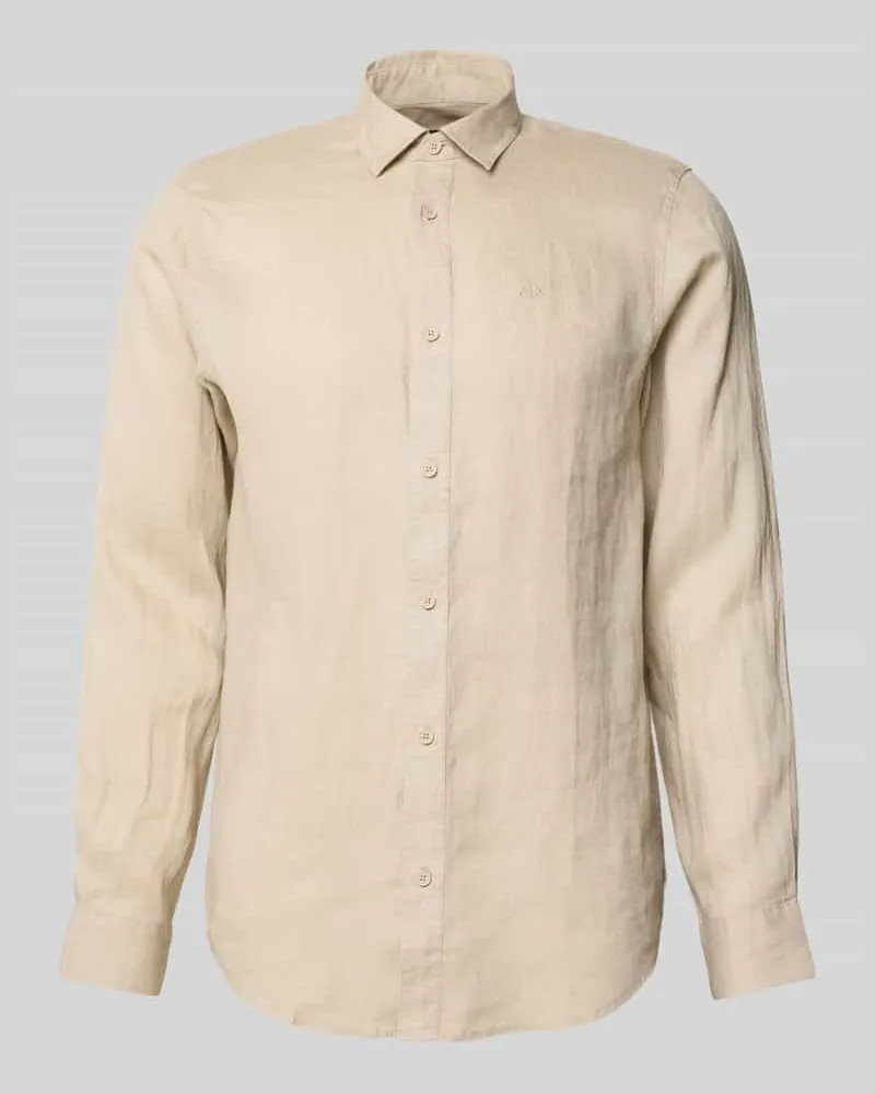Armani Exchange Regular Fit Freizeithemd aus reinem Leinen Beige