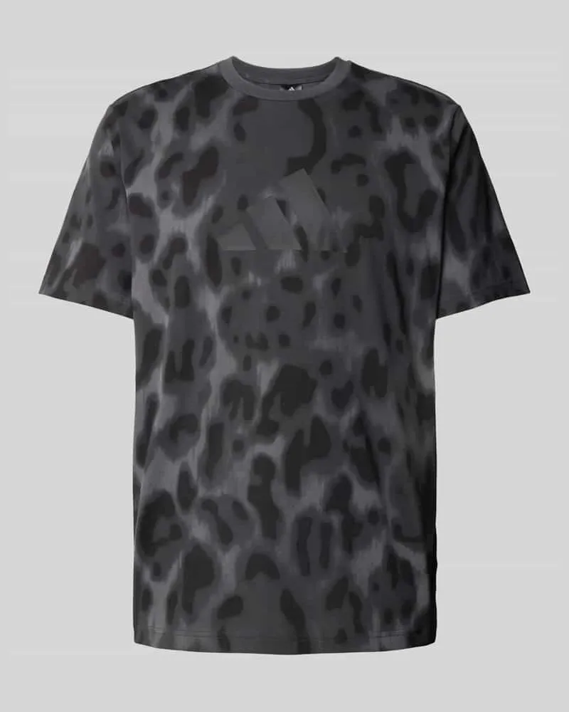 adidas T-Shirt mit Label-Print Dunkelgrau