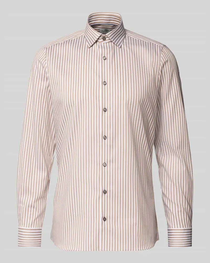 Olymp Slim Fit Businesshemd aus Baumwoll-Mix mit Haifischkragen Sand